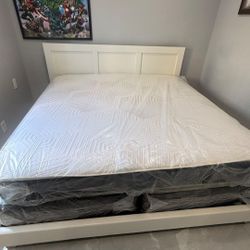 King Bed Frame Wooden Headboard Platform Bed Frame With Mattress Included Free Delivery // Cama King Size Nueva 