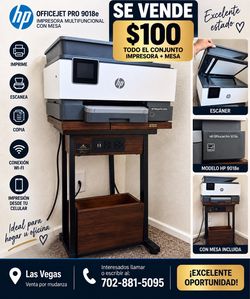 IMPRESORA HP OFFICEJET PRO 9018e + MESA – $120 Se vende impresora HP OfficeJet Pro 9018e con su mesa/soporte, todo en excelentes condiciones y muy bi