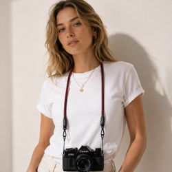 Black & Red Slim Camera Neck Strap 28-32", Quick Release Clasps, Street Photography
