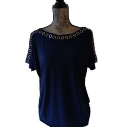 JM Collection women's navy blue dolman sleeve blouse size L