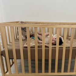 Natural Wood Crib + Mattress - $120
