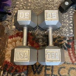 Pair Of 50 Lb Steel Hex Dumbbells - 100 Lbs Total