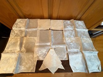 Gorgeous Vintage Occupied Japan Damask Napkins Set of 8 Ivory Pagoda Landscape 11.5x12