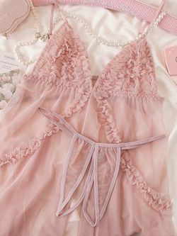 Semi-sheer Mesh Slip Dress Set Size:M/L