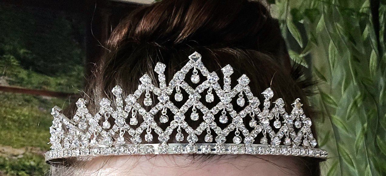 Silver Dangle Crystals Rhinestones Shiny Wedding Bridal Pageant Tiara Crown
