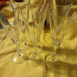 Rare Vintage Collectible Six Champagne Flute Crystal Glasses