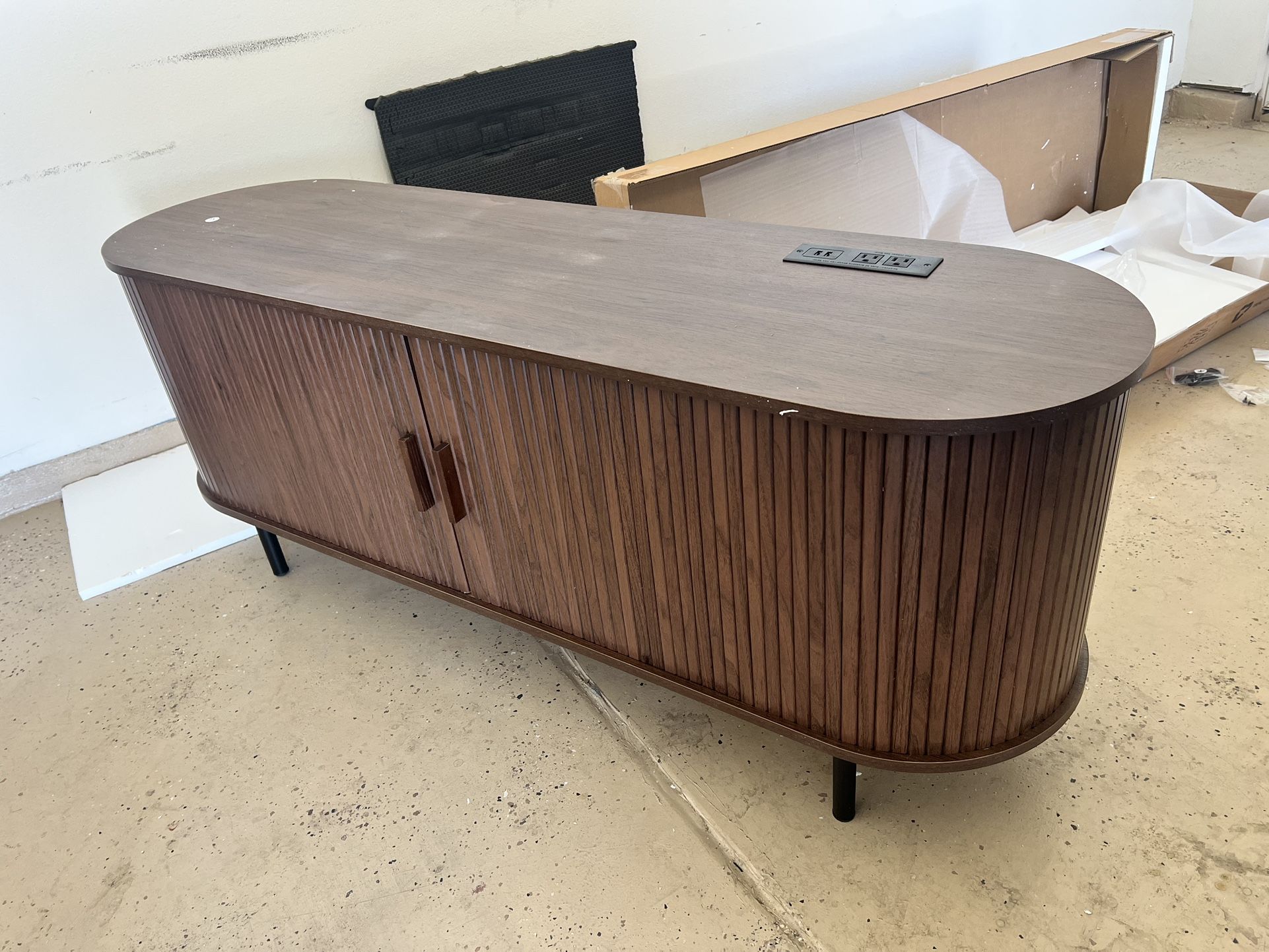 NEW 55” Tambour Door TV Stand with Charging port Walnut $120