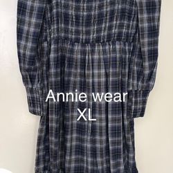 PinkBlush Maternity/Anniewear LA Navy Plaid Puff Sleeve Midi Dress XL