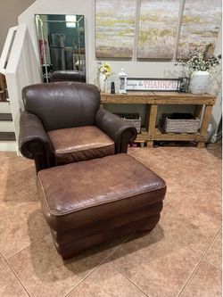 Genuine leather chair and ottoman (la-z-boy)