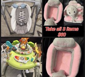 Baby Swing Baby Jumper Baby Pillow To Help Sit Up All Good Might Be Lil Dusty From Not Being Used $60 Take