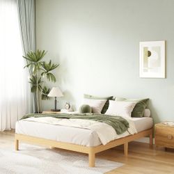 Queen size mattress and platform wood frame 