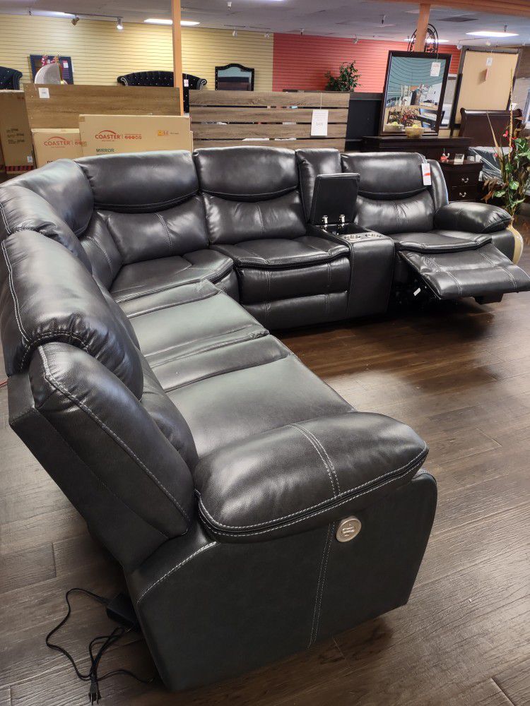 New Power Sectional Sofa With Three Power Recliners In Leatherette On Sale Now Don't Miss