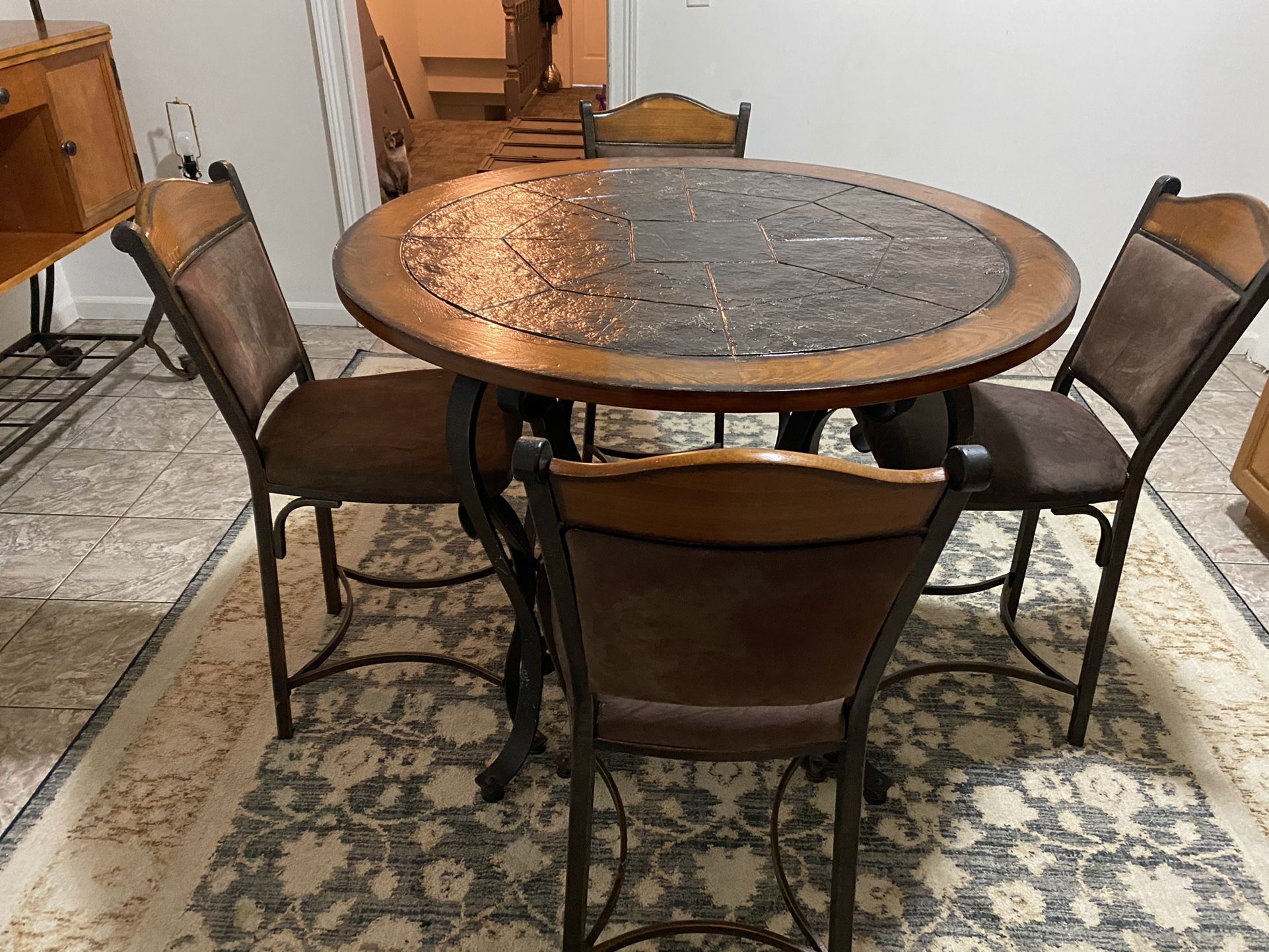 Counter High Kitchen Table With 4 Chairs And Buffet 