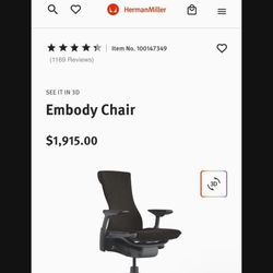 Herman Miller Embody Chair Like New BLACK