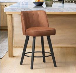 LueBona Paul Series, From Home Depot, Pleated Brown Faux Leather Swivel Barstool, Only One Chair