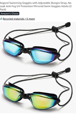 Swimming Goggles with Adjustable Bungee Strap, No Leak Anti-Fog UV Protection Mirrored Swim Goggles Adults (2 Pack)