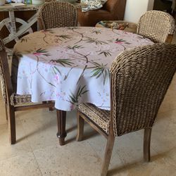 48” Round Wooden Table With Four Chairs 