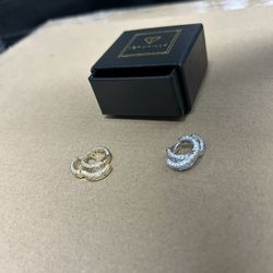 2 Pairs Top Grillz Iced Out Earrings (Gold & Silver)