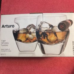 Cigar Whiskey Tumbler Hand made of Crystalline Glass Set of 2