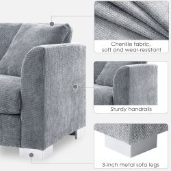 96*56 Modern Cloud Sectional Sofa,L-shaped Luxury Couch Set with 2 Free pillows,4-seat Chenille Indoor Furniture with Oversized Chaise for Living Room