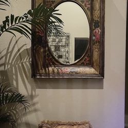 Large Vintage Late 20th Century Tan Hand Painted Wall Mir