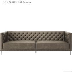 Cb2 Savile Bello Grey Leather Tufted Sofa 
