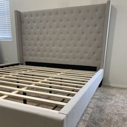 Beige King Size Bedframe Platform 