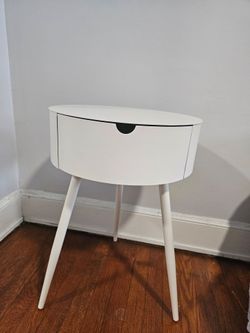 White Oval Nightstand with Drawer