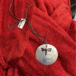 Dragonfly Mother Of Pearl Sterling Silver Necklace 