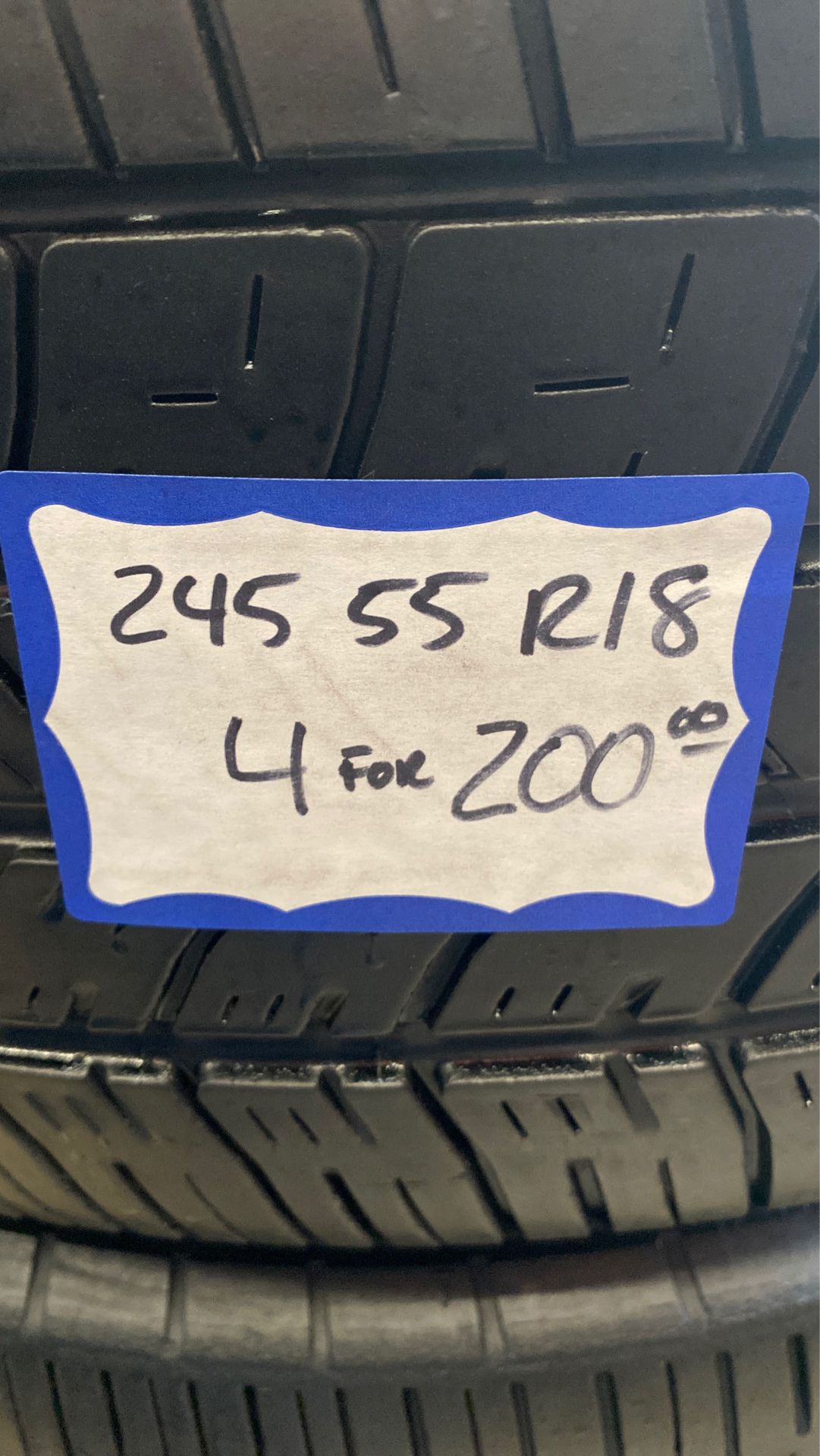 4 used tires 245/55/R18 good years. Free mount and high speed balance included
