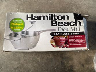 Hamilton Beach stainless steel food mill designed for straining, mashing, and ricing