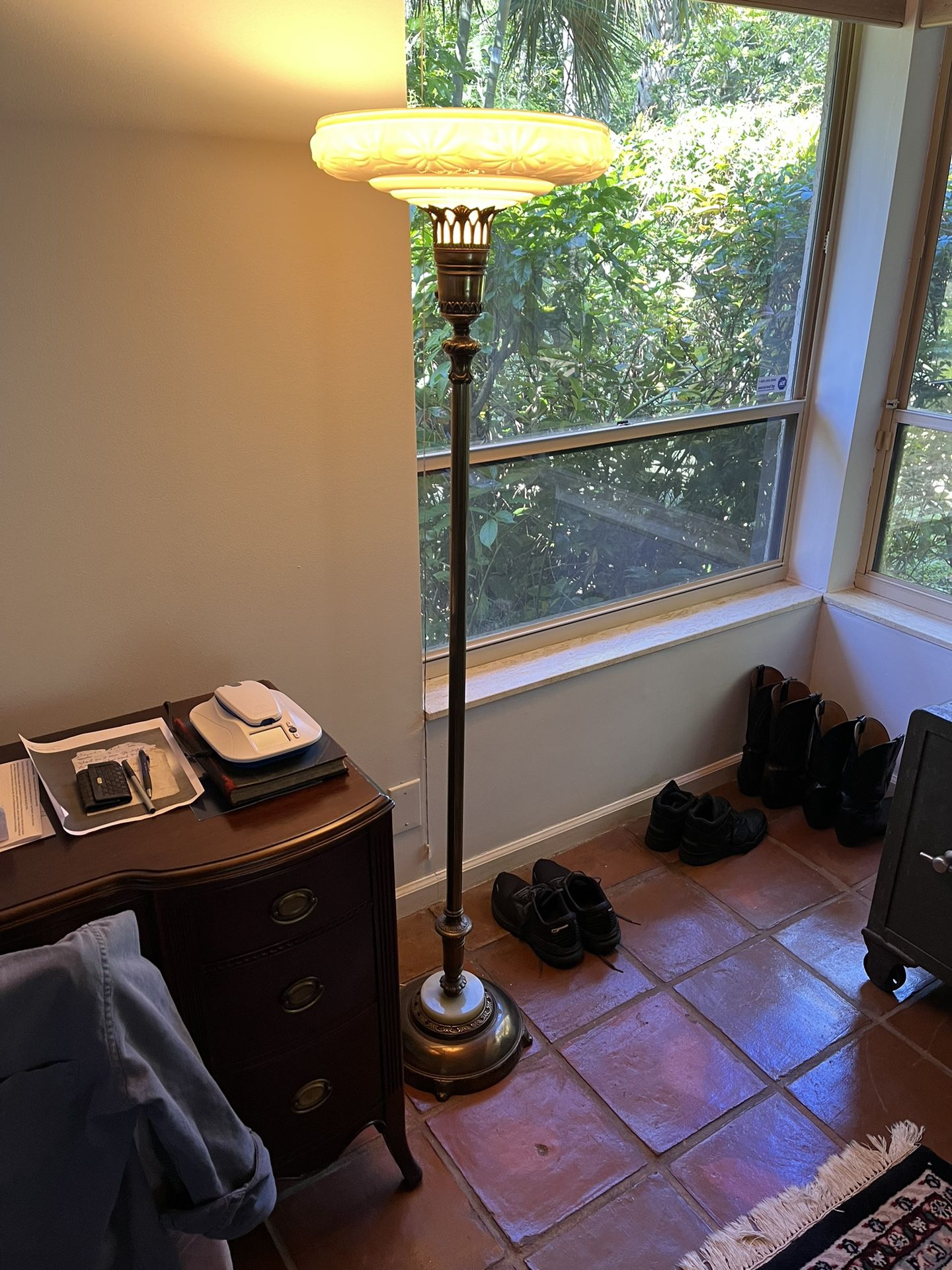 Vintage Floor Lamp With Glass Shade