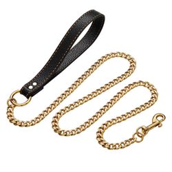 Gold Chain Dog Leash with Leather Handle