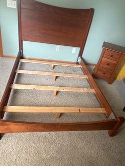 Wood Bed Frame with Curved Headboard & coordinating nightstand