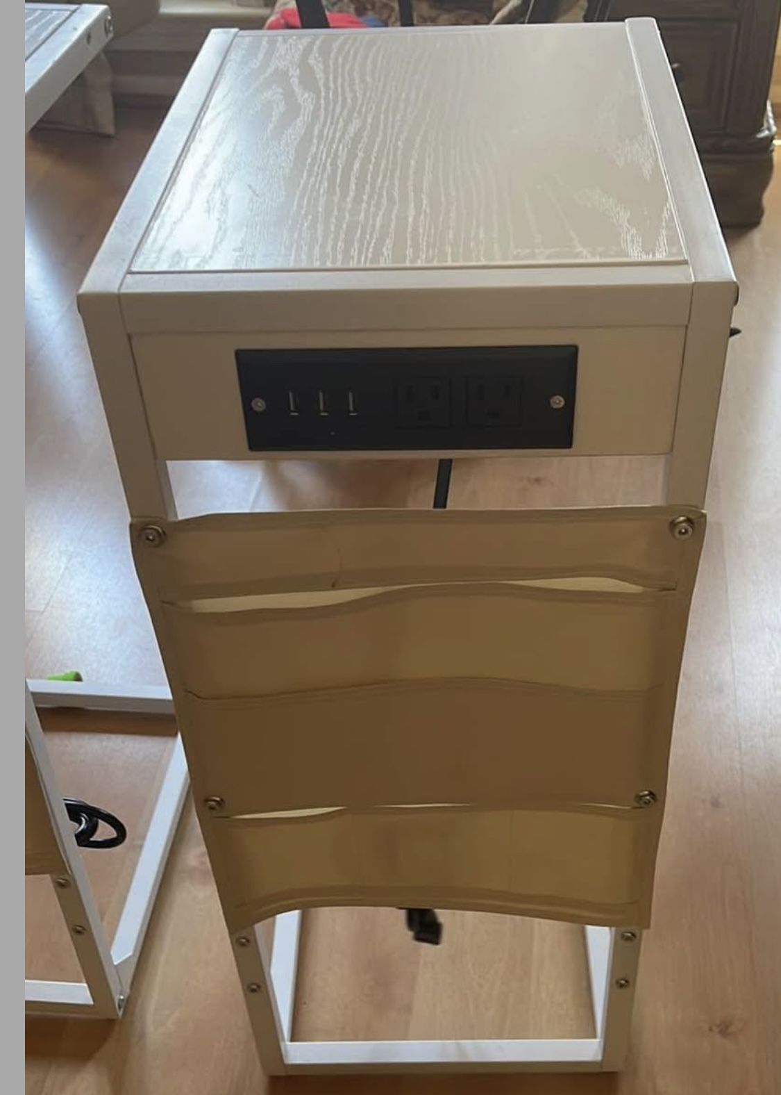 Set of 2 C Shaped End Table with Charging Station