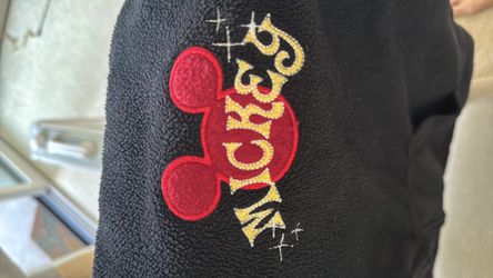 Mickey Mouse Disney Fleece Hoodie Black Large Embroidered