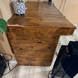 Wood table with storage drawer