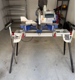 Kobalt 10”  15-Amp Sliding Compound Miter Saw (Model SM2507LW / mounted on a heavy duty stand