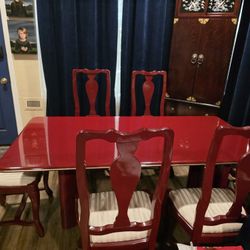 Italian Dining Table set With 6 Chairs Burgundy Glossy 