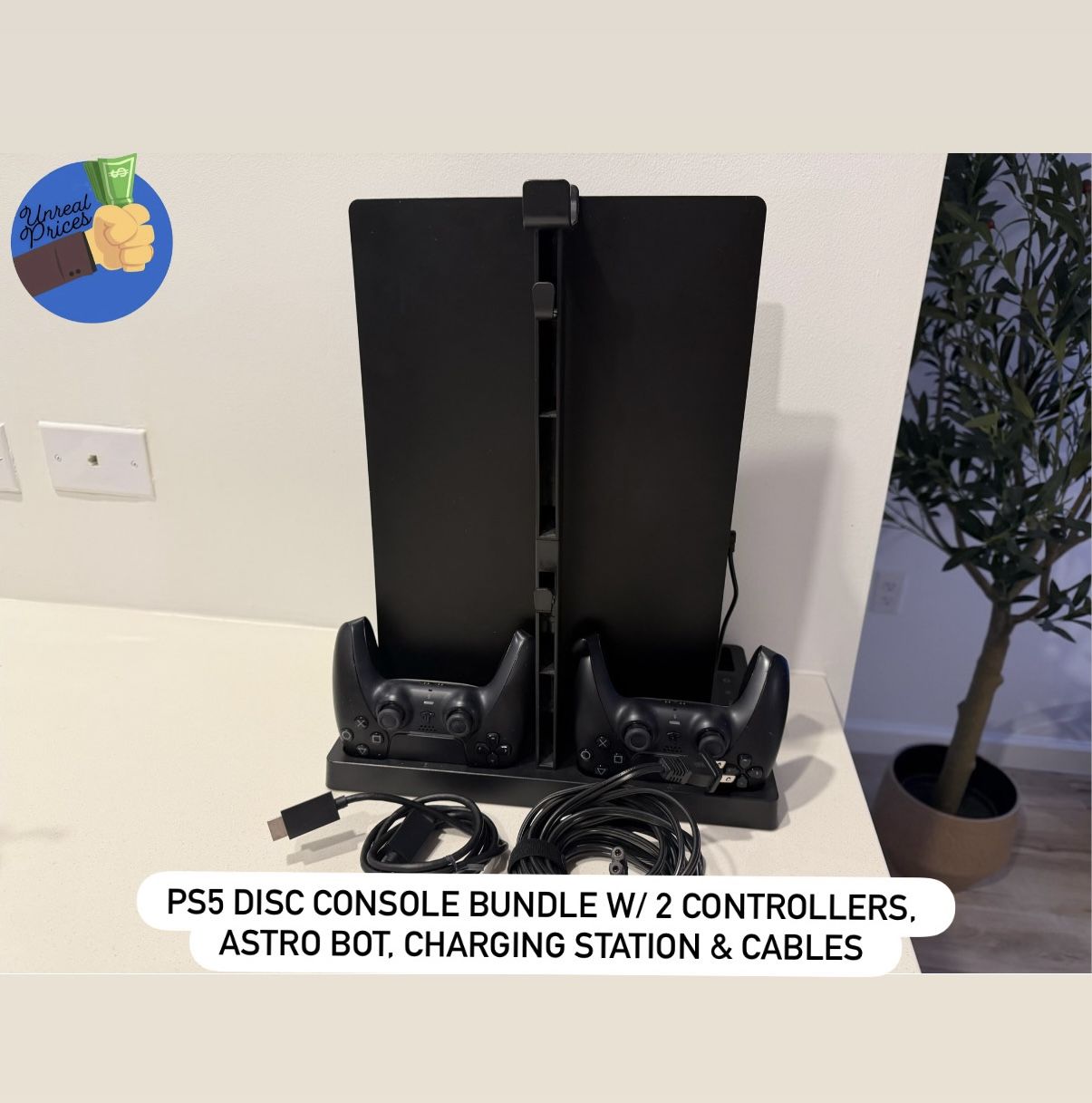 PS5 Black Disc Console Bundle 🎮 | 2 Controllers, Astro Bot, Docking Station & Cables