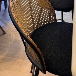Mid Century Modern 𝟮𝟵" Bar Chairs with Rattan Back and Metal Legs