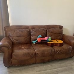 Brown Leather Couch  And Love Seat 
