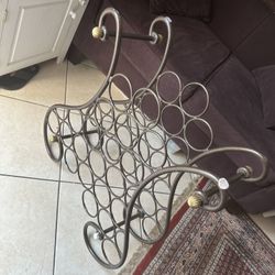 Vintage French Dark Brown Wrought Iron Wine Rack Stand.
