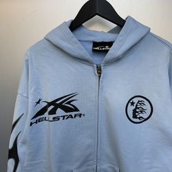 Light Blue Hellstar Zip Hoodie (Flame Logo)