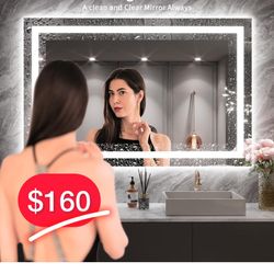 LOAAO 55X36 LED Bathroom Mirror with Lights, Anti-Fog, Dimmable, Backlit + Front Lit, Lighted Bathroom Vanity Mirror for Wall, Memory Function, Temper