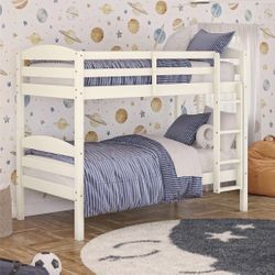 Solid Wood Twin-over-Twin Convertible Bunk Bed, Vanilla