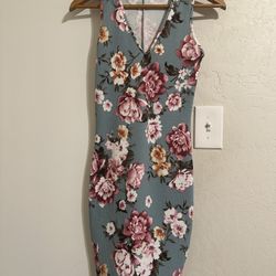 Floral Blue And Pink Dress (MIDI)