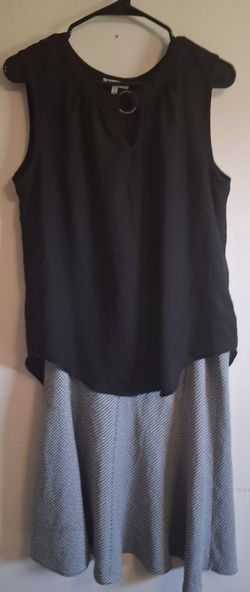 Black Sleeveless Top and Striped Skirt Set