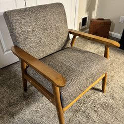 Mid-Century Wood Frame Chair Multi-Tone Fabric