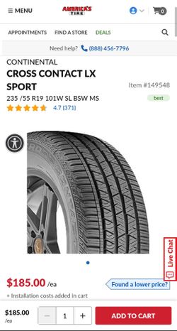 Continental CrossContact LX Sport 235/55/R19 All-Season Touring Tires (Matching Set of 4)